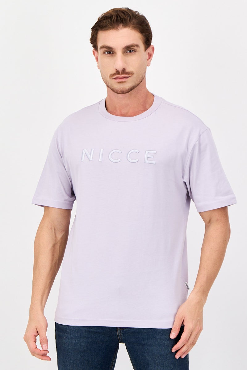 Nicce تي شيرتات قصيرة الأكمام للرجال بياقة دائرية بشعار مطرز، ليلك - Image 1